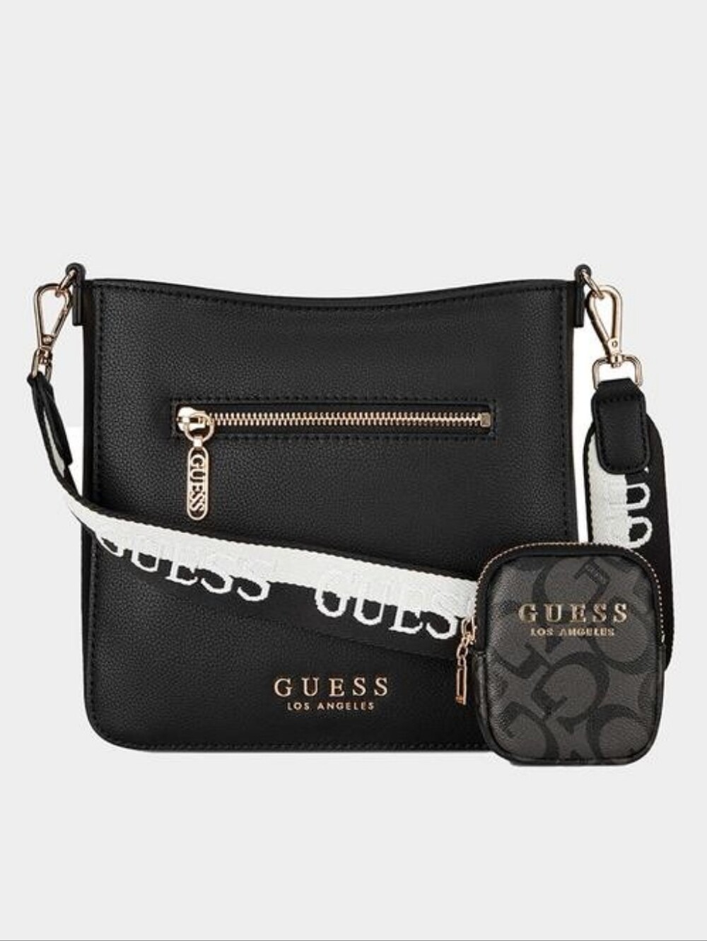 GUESS Crossbody Bag with White Logo Strap and Gold Hardware